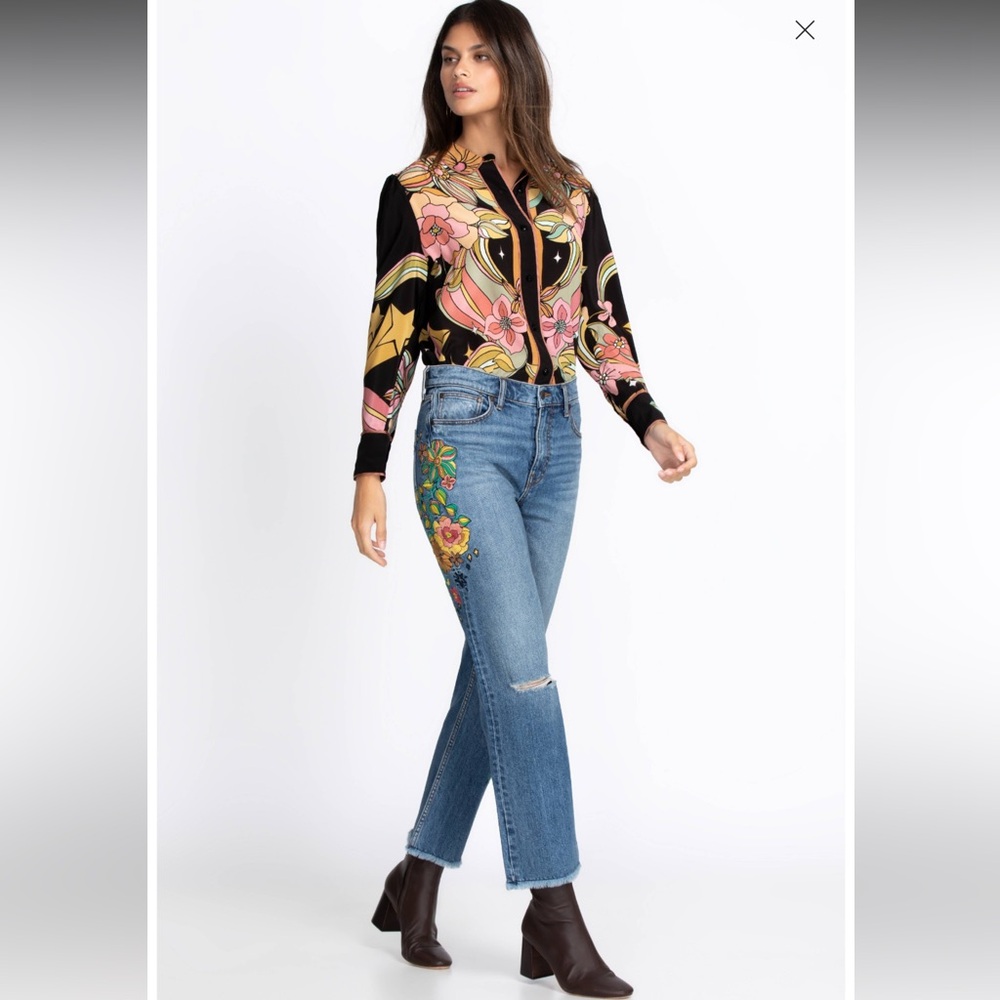 Johnny Was Campana Womens Jean Size 28 Embroidered Cropped Straight